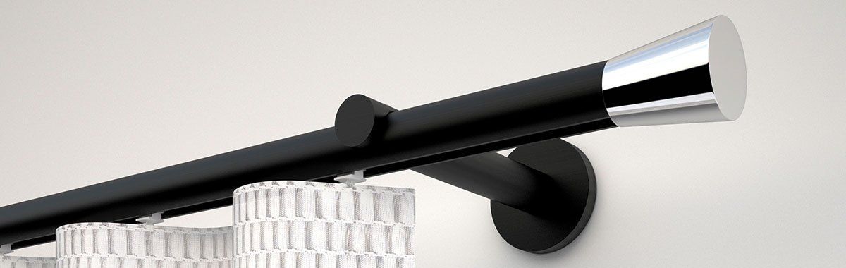 Messing, Edelstahl Gardinenstangen, Gardinenschienen und Garnituren aus deutscher Produktion von Raumausstatter Kaiser.