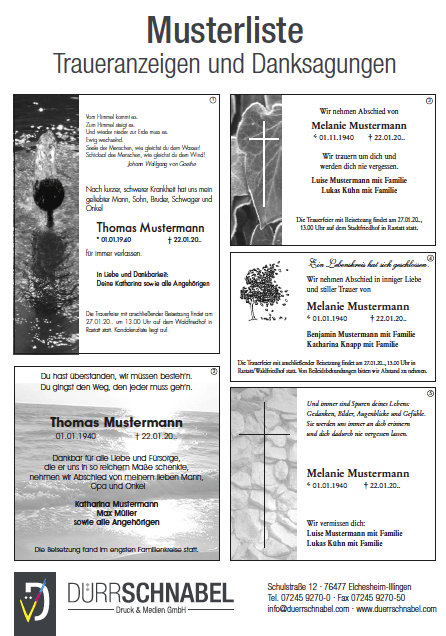 Musterbuch Traueranzeigen