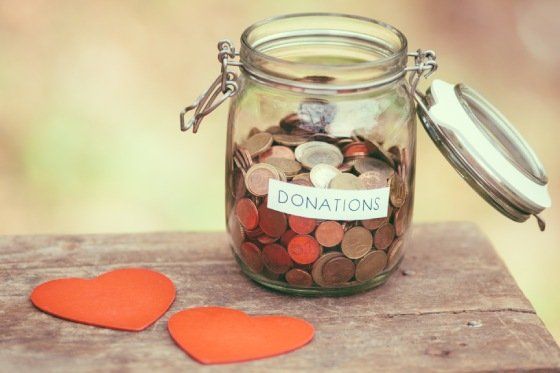 a jar of donation change