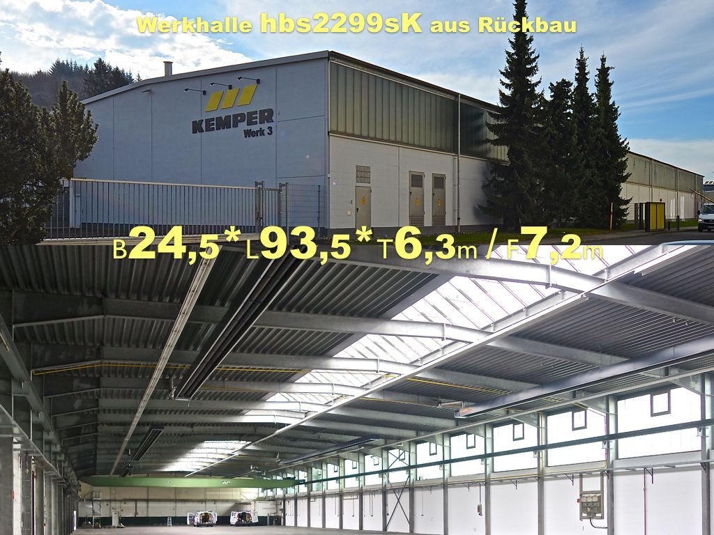 Robuste Werkhallen-konstruktion zur Wiederverwendung Verzinkte Stahlrahmenhalle Montagehalle Werkhalle Stahlhalle aus Rückbaumaßnahme