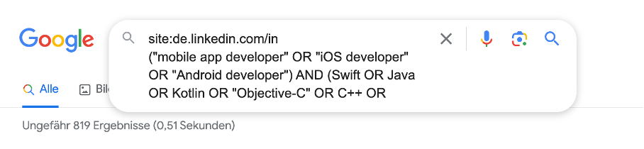 Bild zeigt X-Ray in Google inklusive eines booleschen Suchstrings