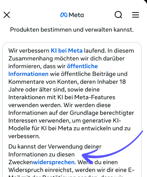 Datenschutzerklärung Meta Erläuterung Widerspruch