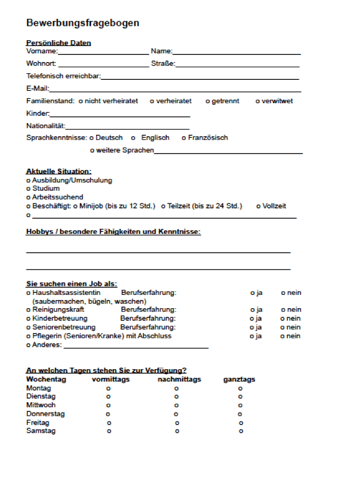 Bewerbungsfragebogen