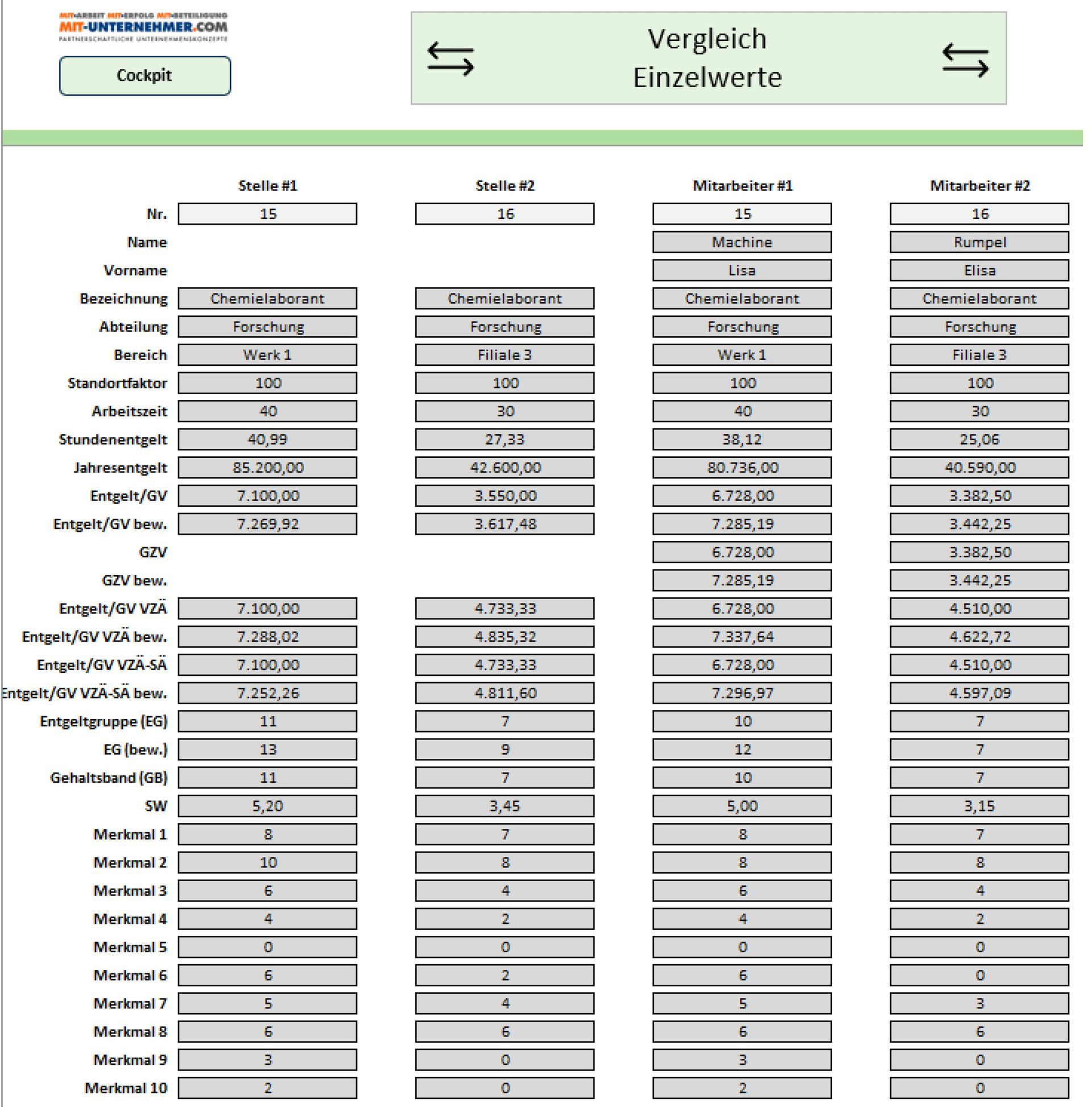 Lohnvergleich, Gehaltsvergleich, Stellenbewertung