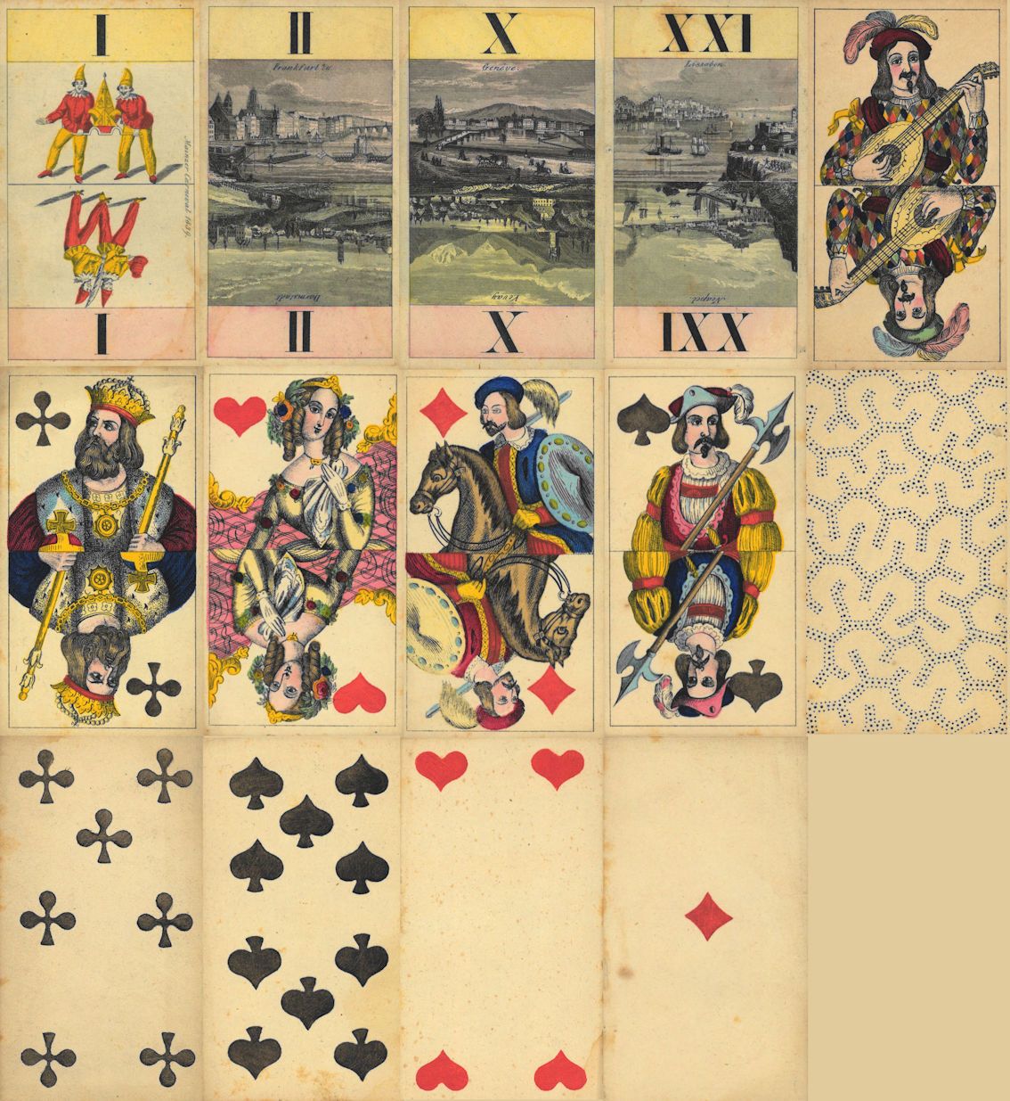 Frommann Ansichten Cego alte Spielkarten Berufe Tarok, Tarock Tarot Mainzer Carneval Karneval