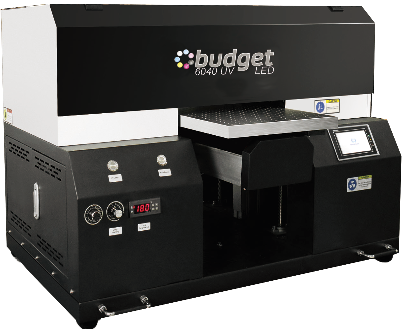 Budget6040, der ideale UV-Drucker für Werbemittel wie Feuerzeuge, Parkuhren oder Maßstäbe und zum Drucken von Braille Schrift Budget 6040
