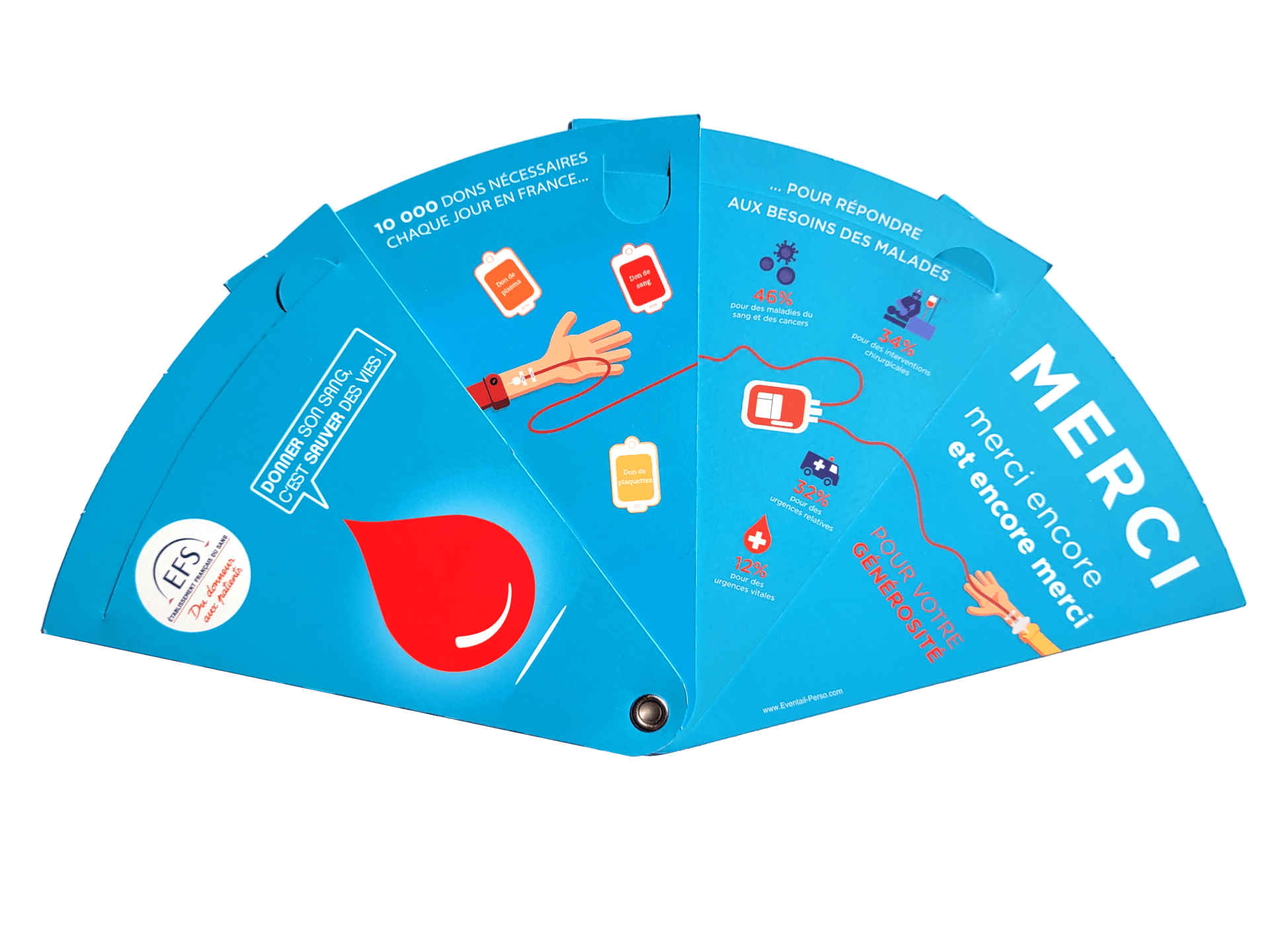 Éventail publicitaire personnalisé en carton pliable recyclable - don du sang santé médical