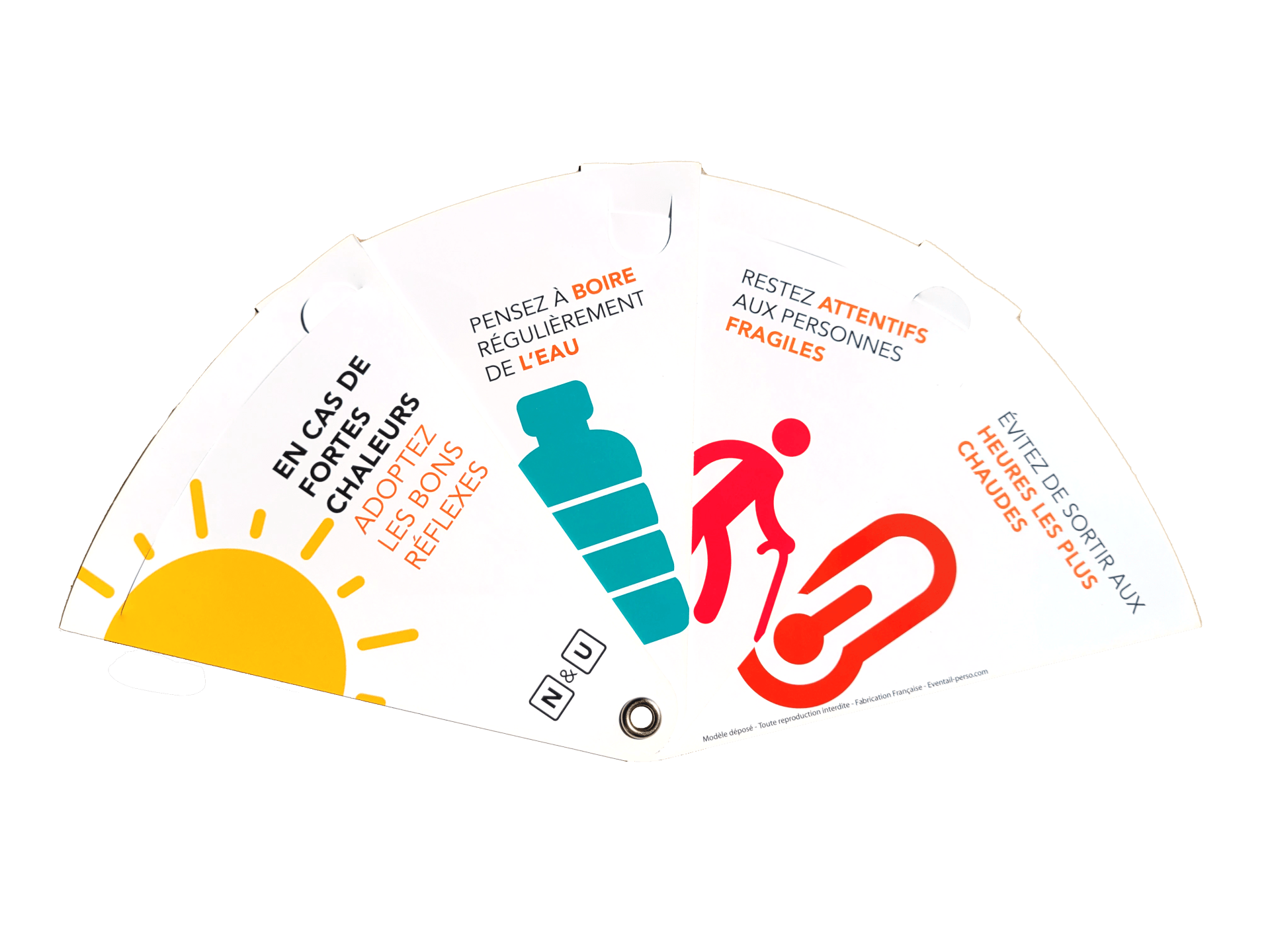 Éventail publicitaire personnalisé en carton pliable et recyclable - prévention canicule fortes chaleurs