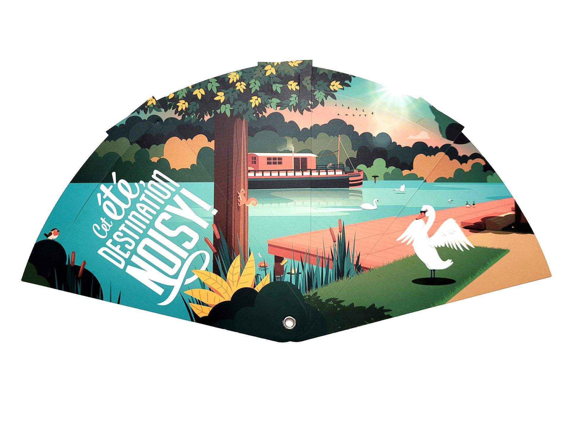 Éventail publicitaire personnalisé en carton pliable recyclable - programmes activités vacances d'été