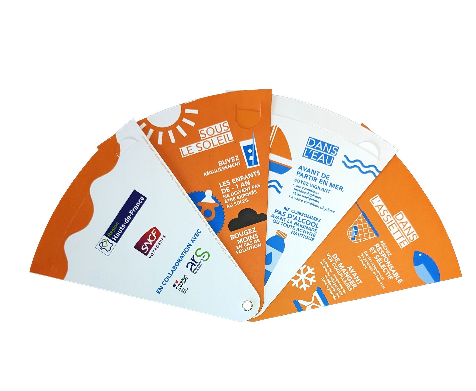 Éventail publicitaire personnalisé en carton pliable recyclable - transport SNCF canicule été