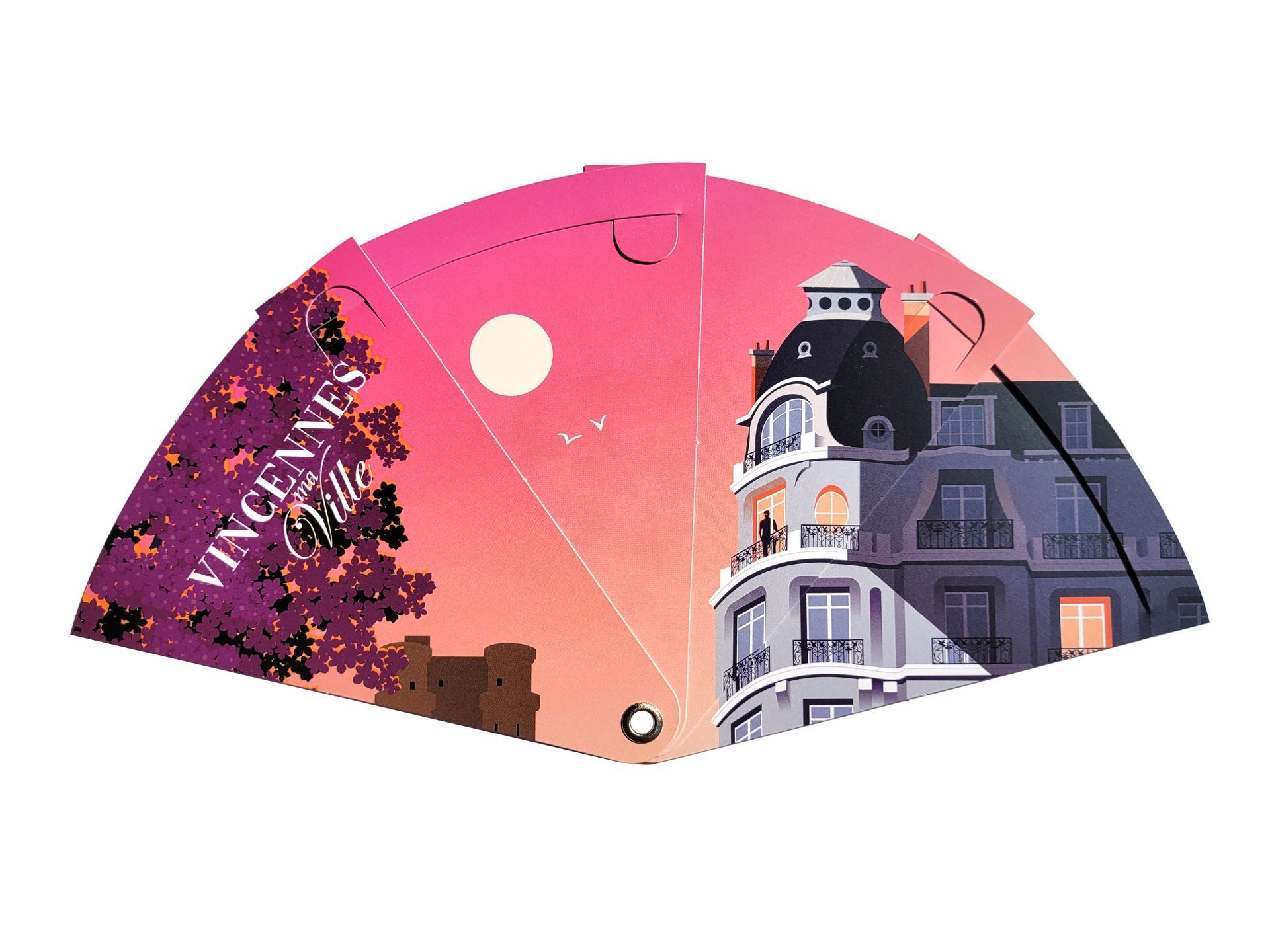 Éventail publicitaire personnalisé en carton pliable et recyclable - ville de Vincennes paysage