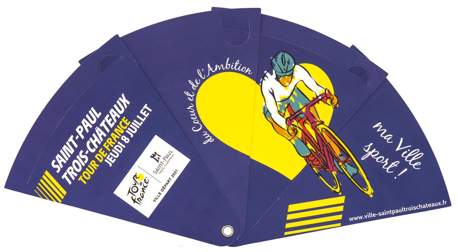 Éventail publicitaire personnalisé en carton pliable recyclable - Tour de France vélo Saint-Paul-Trois-Châteaux