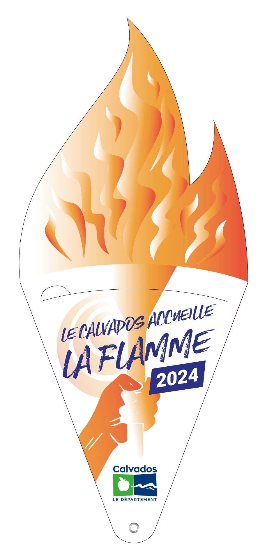Éventail publicitaire personnalisé en carton pliable recyclable - Sport Olympique Flamme département Calvados plié