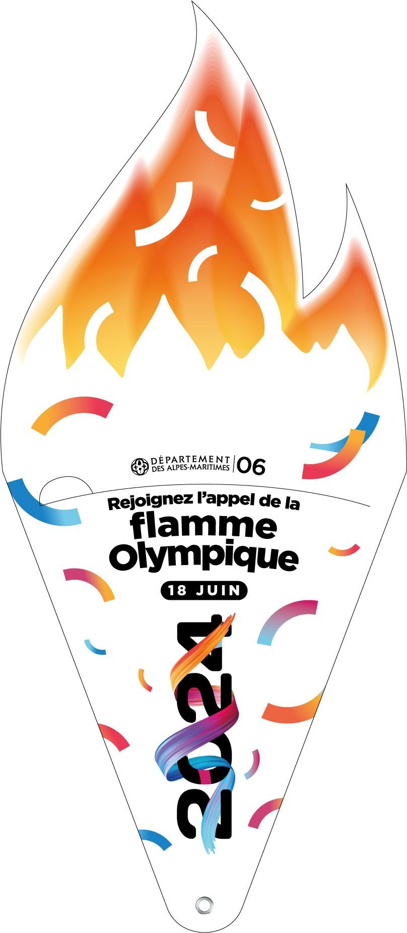 Éventail publicitaire personnalisé en carton pliable recyclable - Sport Olympique Flamme département 06 plié