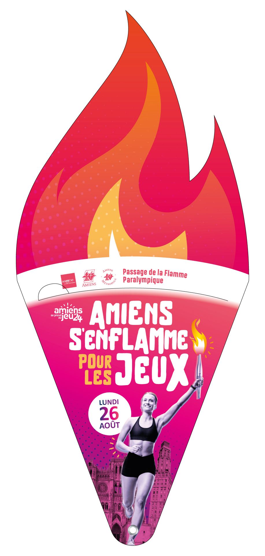 Éventail publicitaire personnalisé en carton pliable recyclable - Sport Olympique Flamme Amiens plié