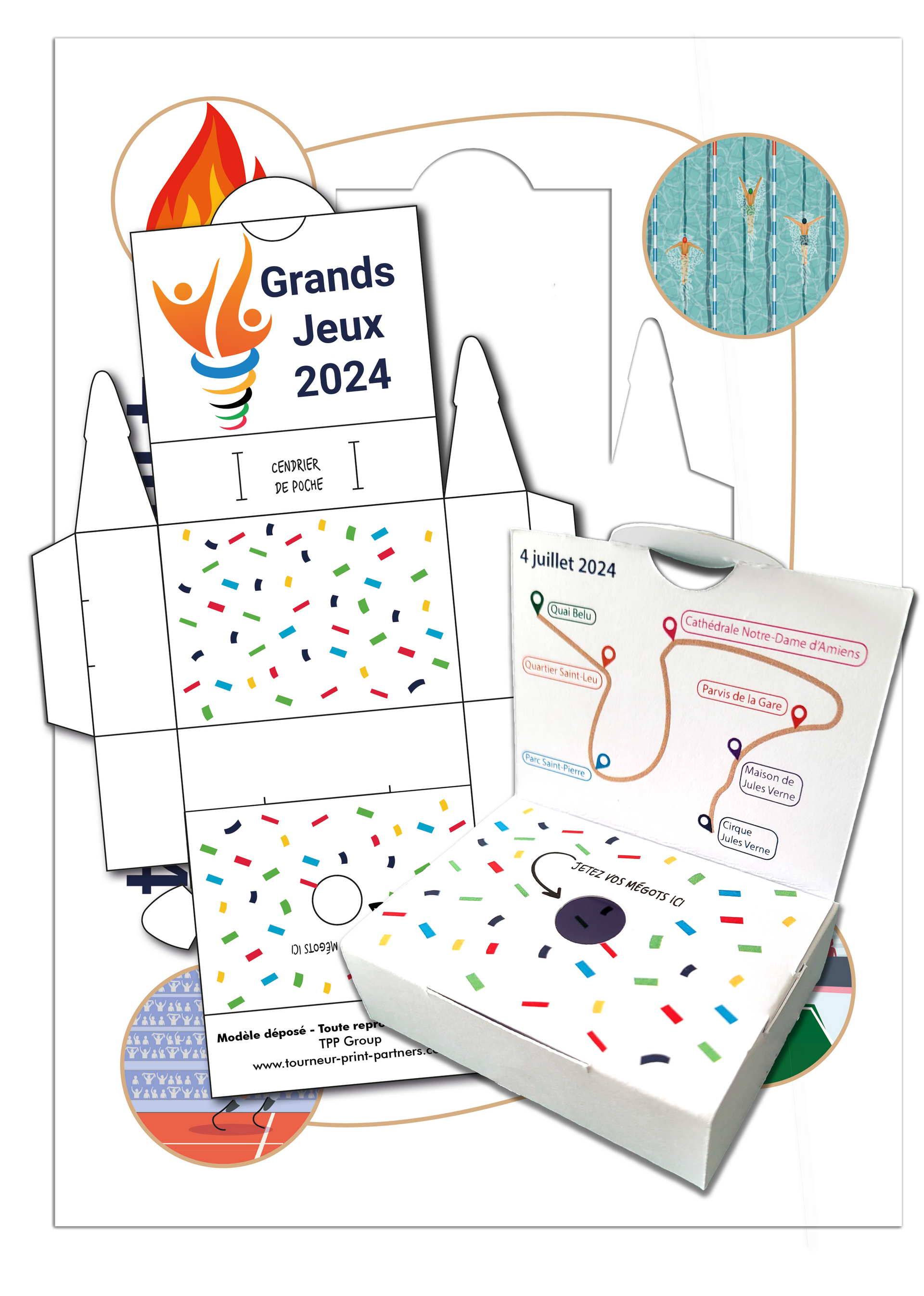 Cendrier de poche publicitaire carton personnalisé Grands Jeux 2024