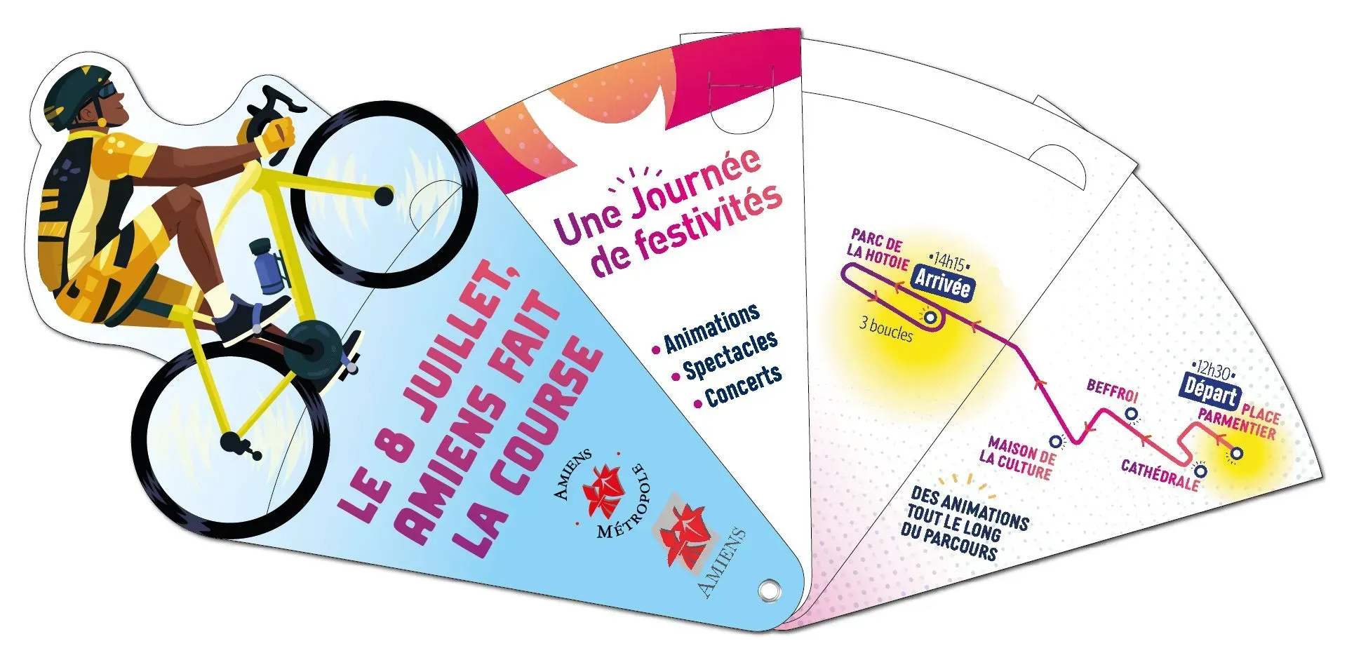 Éventail publicitaire personnalisé en carton pliable recyclable - Vélo courses cycliste Tour de France déplié