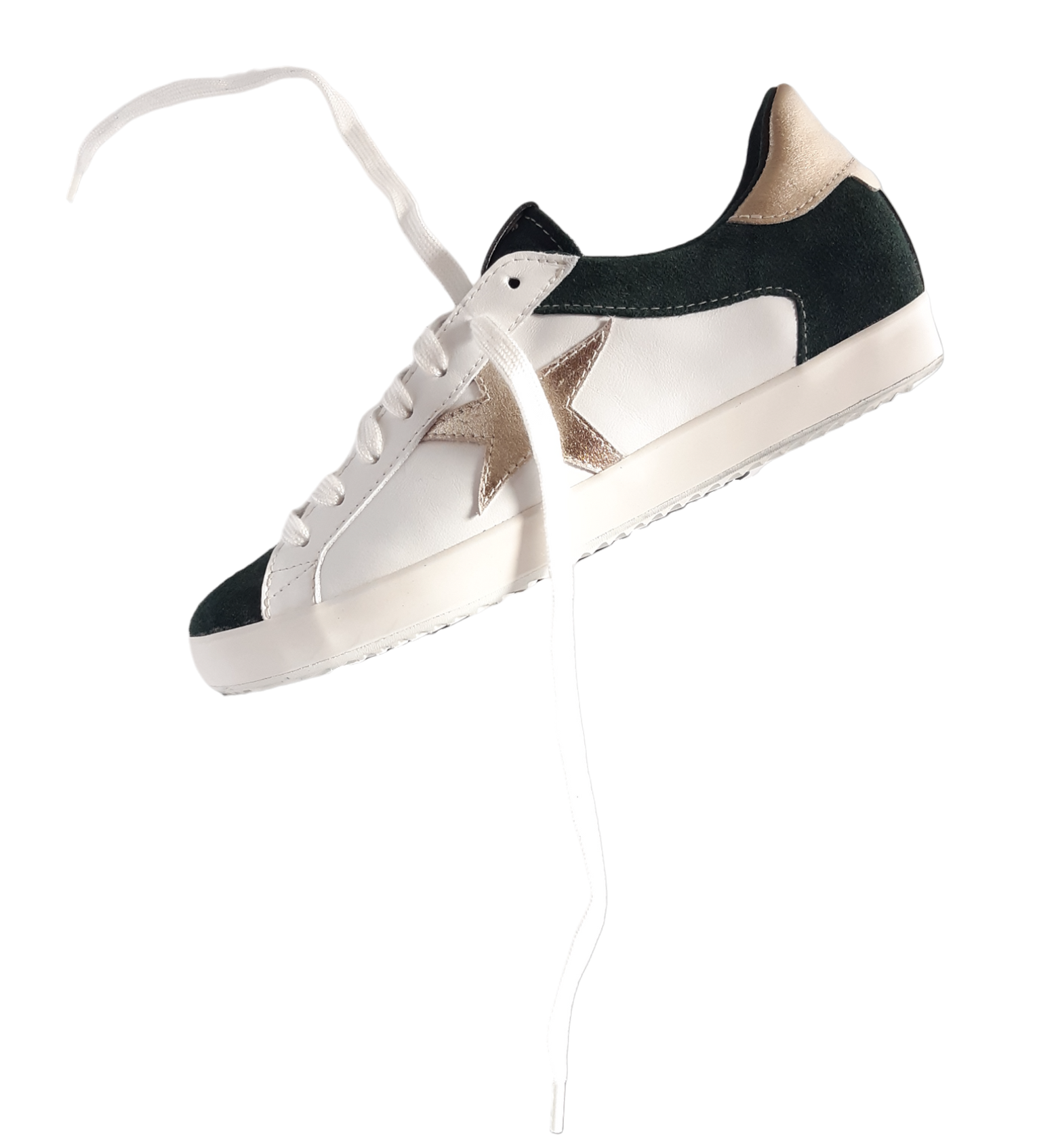 Tansanit grün Velour mit weißem Glattleder und Akzentem in goldenem Leder