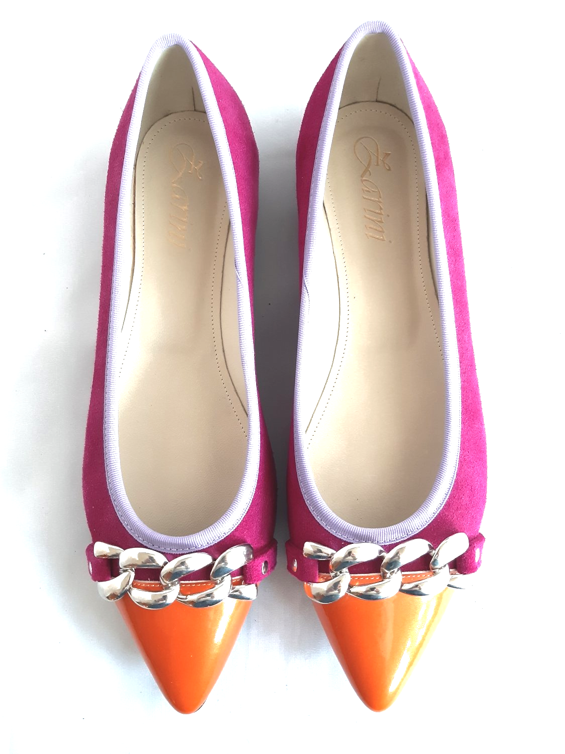 individuelle Ballerinas in orange/pink und flieder