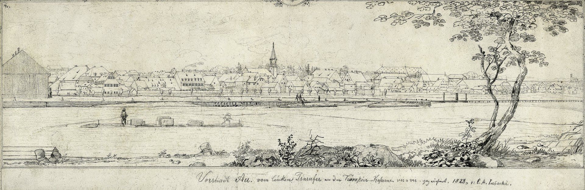 Sendling MS Utting Vorstadt Au, zeichnung von Carl August Lebschée, 1828