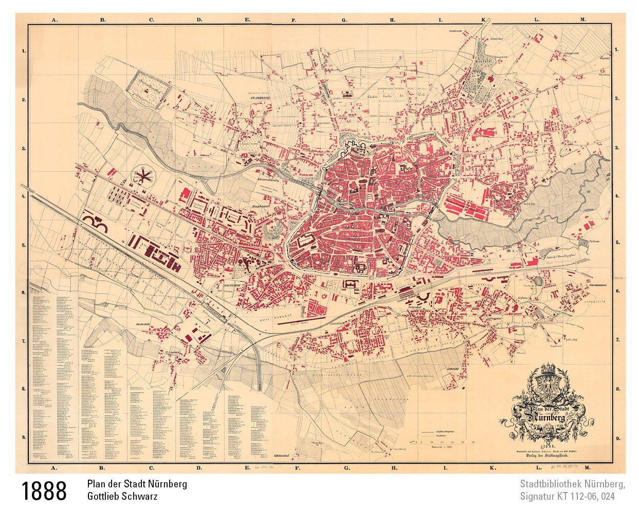 1888 Plan von Nürnberg Gottlieb Schwarz Stadtbibliothek Nürnberg 1888 Plan von Nürnberg