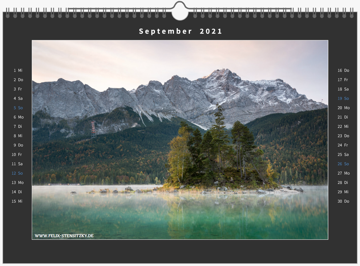 Kalenderbild vom Eibsee und der Zugspitze