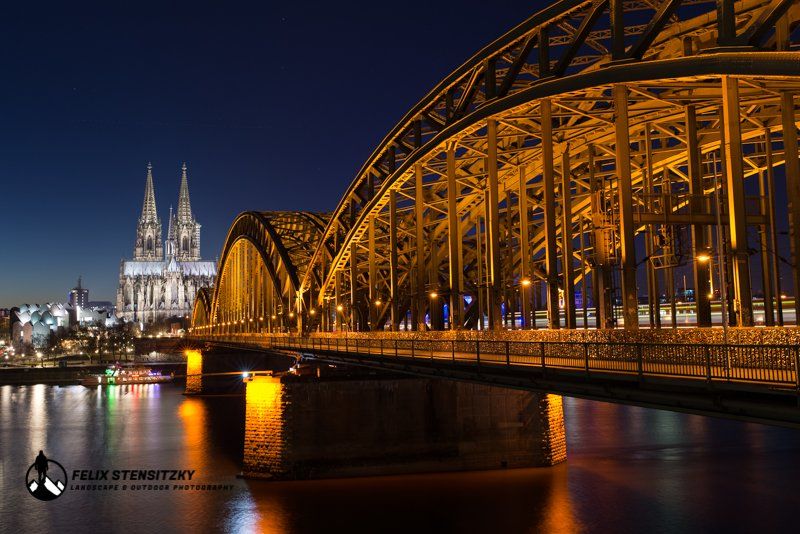 Famous view towards cologne dome during blue hour
