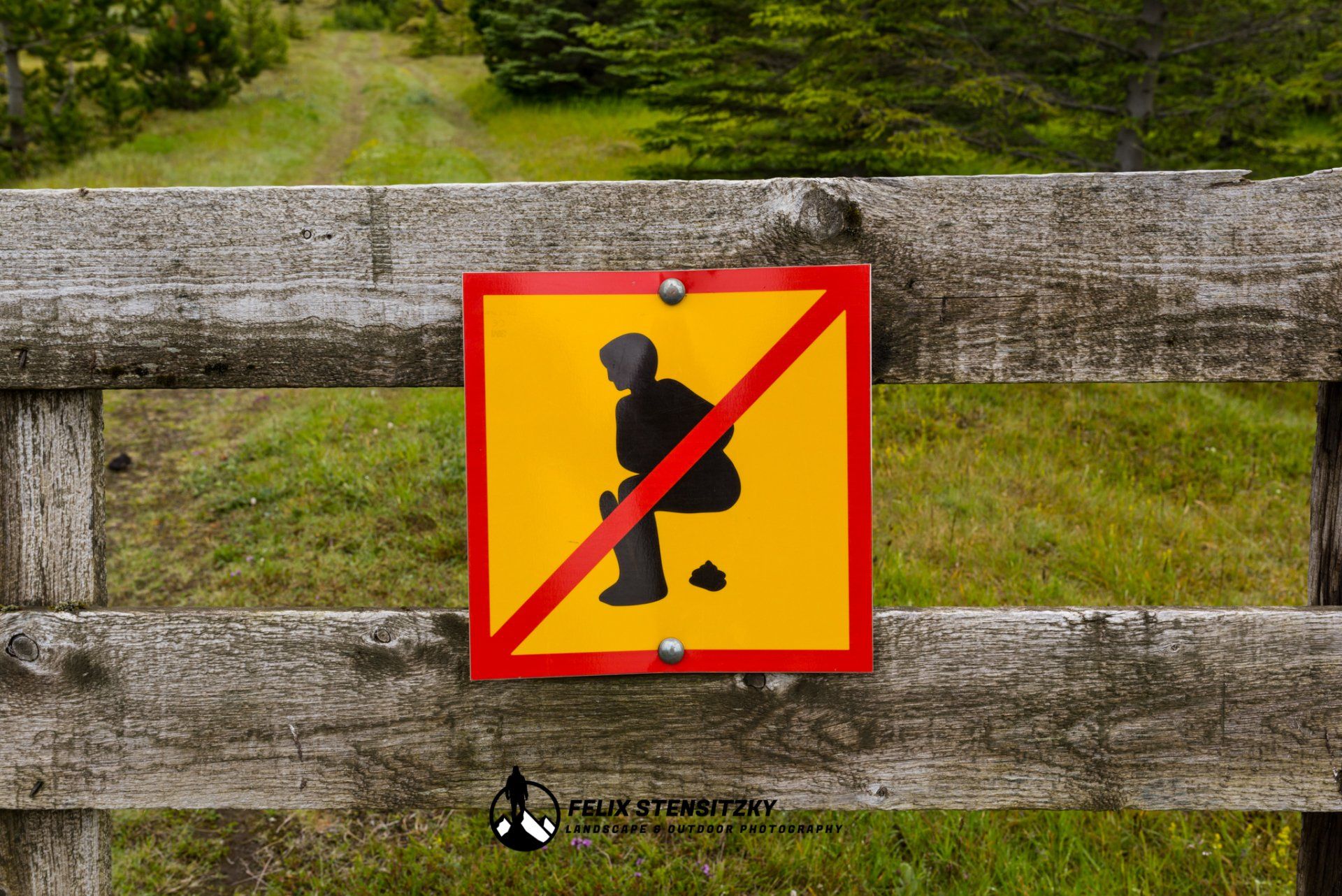 Ein Verbotsschild von einem Menschen beim verrichten des großen Geschäfts