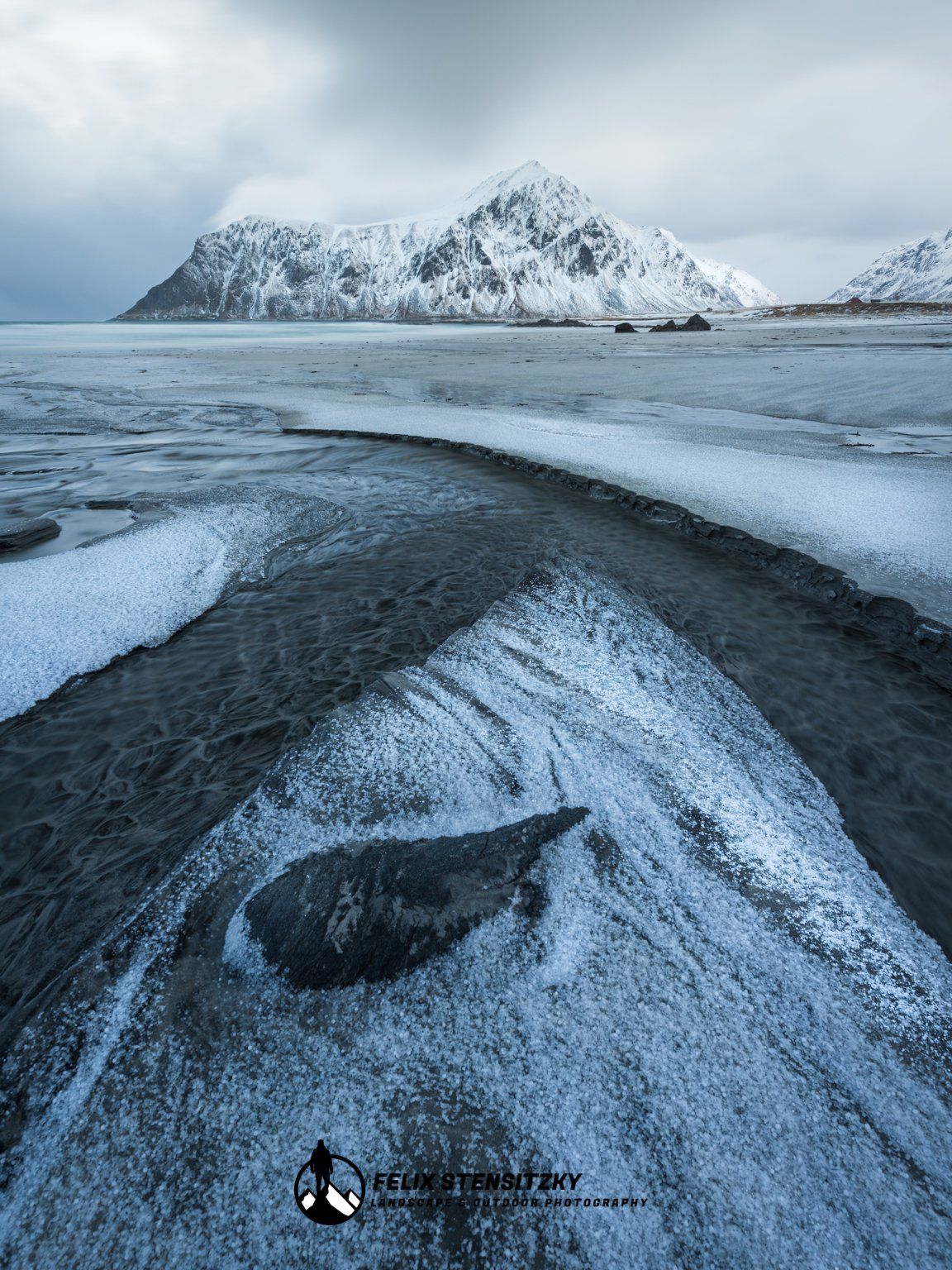 winter landscape at the beach in lofoten islands