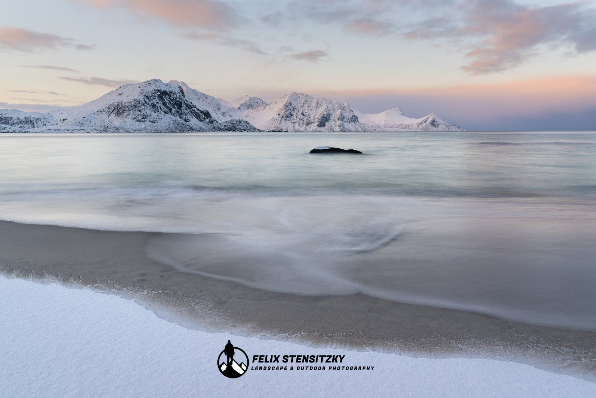 winter landscape at the beach on the lofoten in norway