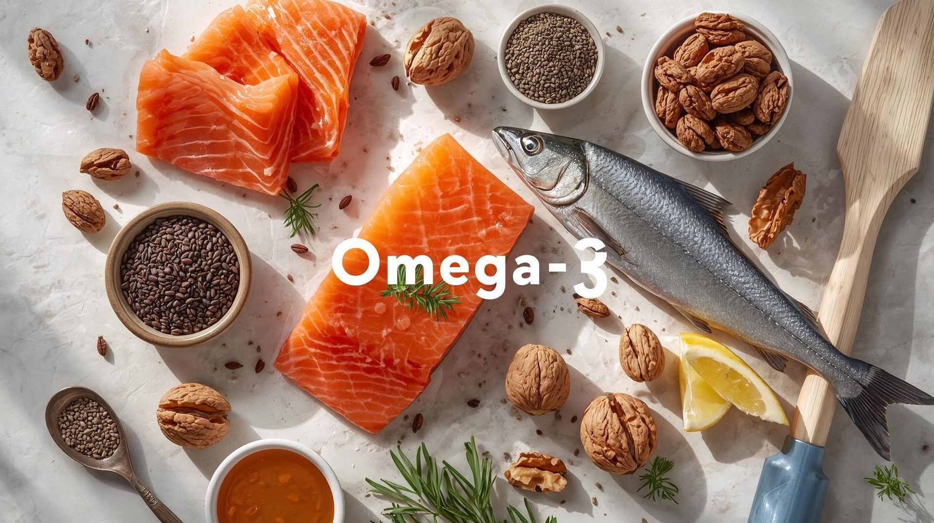Omega-3-Fettsäuren Auswahl an Omega-3-reichen Lebensmitteln für eine antientzündliche Ernährung – Beratung bei Kreiter Gesundheitscoaching.