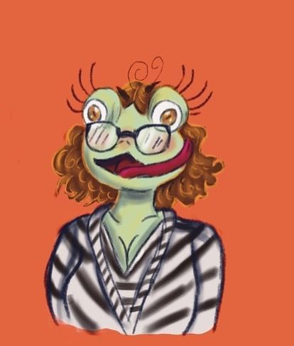 Avatar dessiné de autrice Étoile Polaire : grenouille féminine humanisée avec des lunettes. Autrice Étoile Polaire