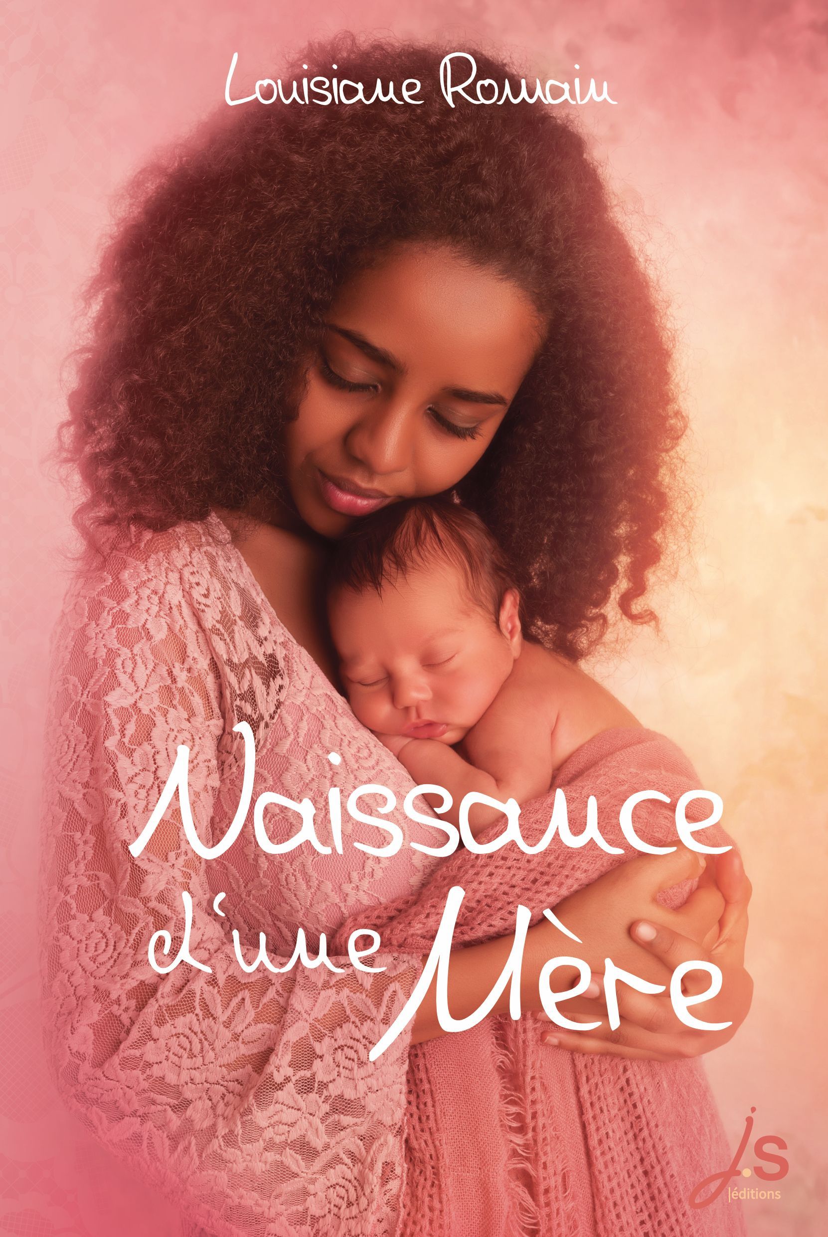 La couverture de naissance d'une mère est dans des tons roses. Elle montre une jeune mère noire et son nourrisson