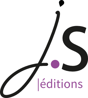 le logo de JS éditions sur fond blanc le J et le S sont en noir, le point médian et le éditions sont en violet
