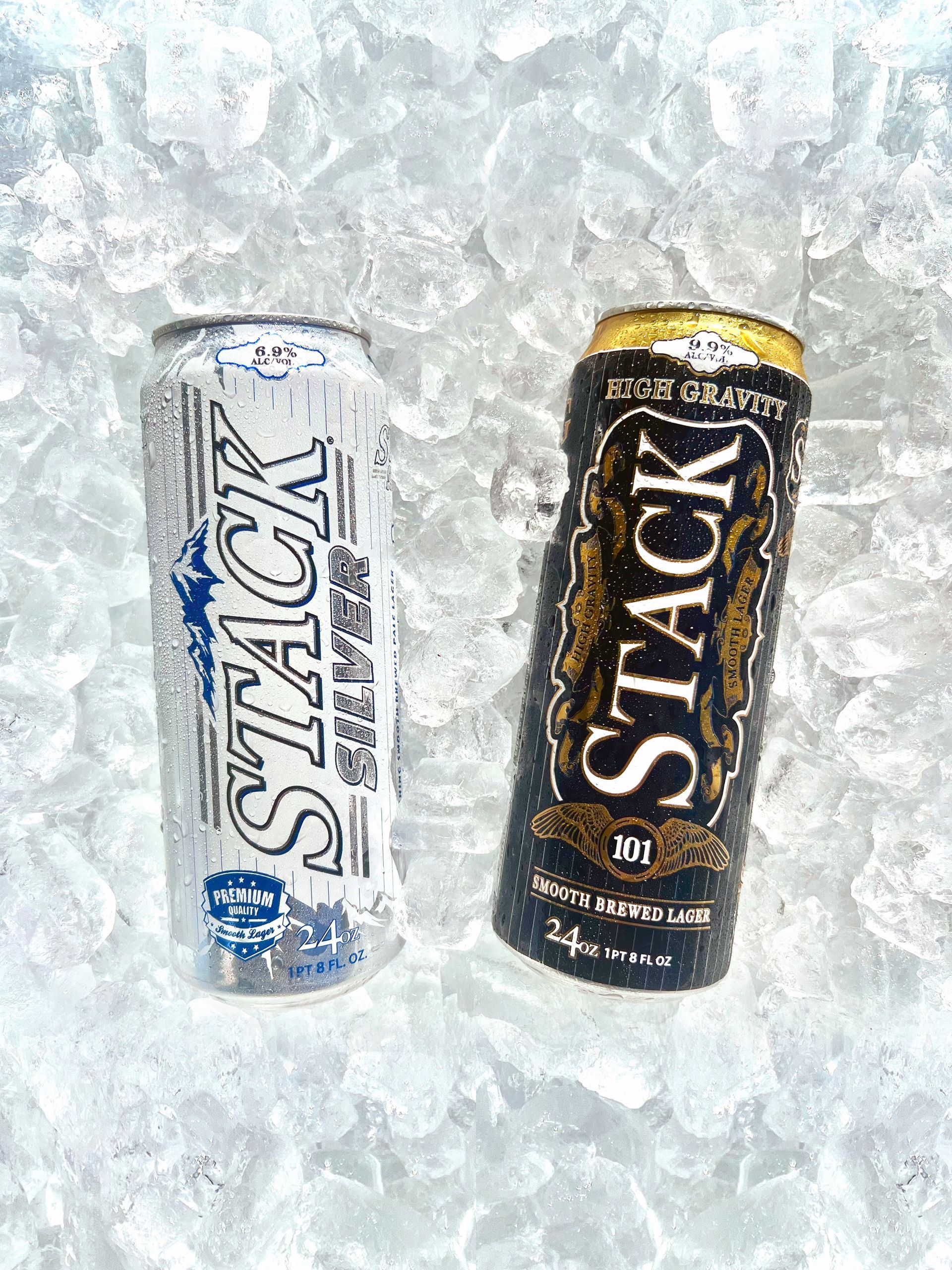 Bigger, bolder, smoother, now lighter STACK Silver Premium Smooth Lager has less alcohol and less calories without sacrificing flavor. Available in big 24oz cans with 6.9% alcohol-by-volume. Not your average lager, STACK 101 High Gravity is brewed with the finest ingredients for a big, bold, smooth flavor. STACK High Gravity Lager is the first lager style brewed by by United Brands. Available in big 24oz cans with 9.9% alcohol-by-volume.