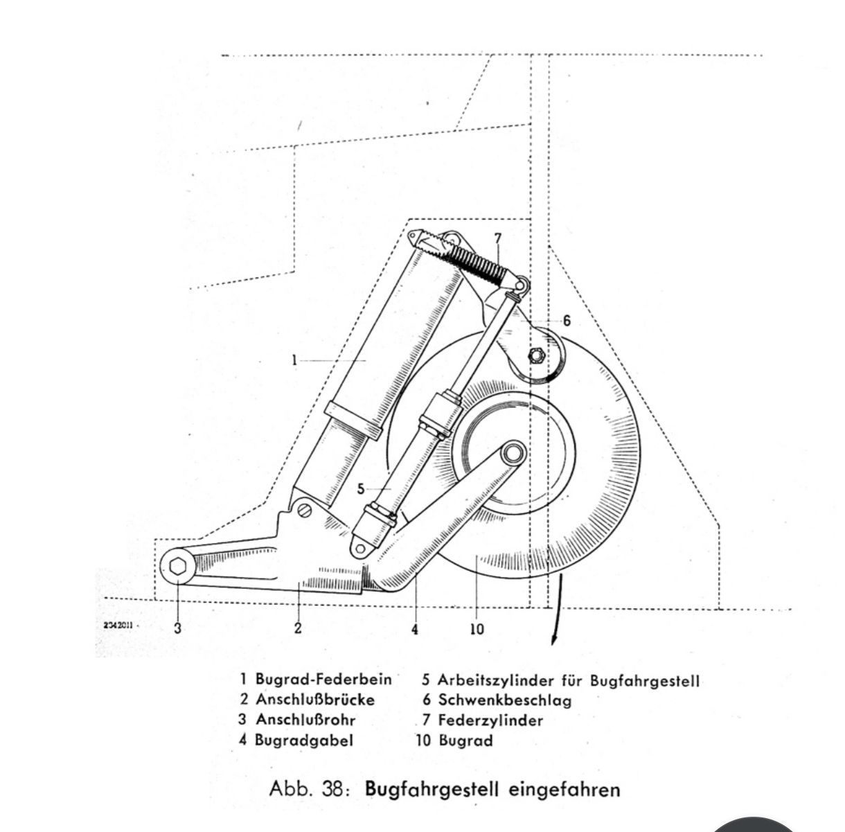 Retracted nose landing gear. Retracted nose landing gear.