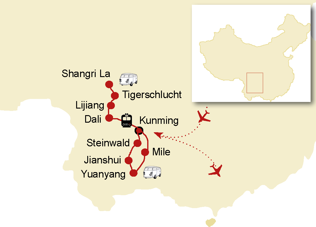 Reiseroute Yunnan, Yunnan Reise komplett