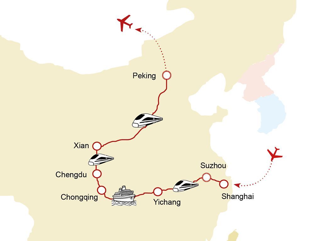 Reiseroute Luxusreise: China Klassiker mit Yangtze