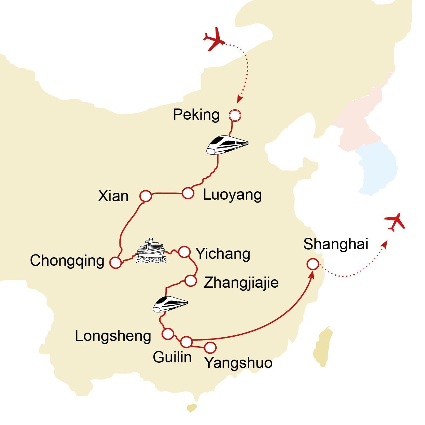 Reiseroute Große China-Rundreise mit Zhangjiajie und Yangtze