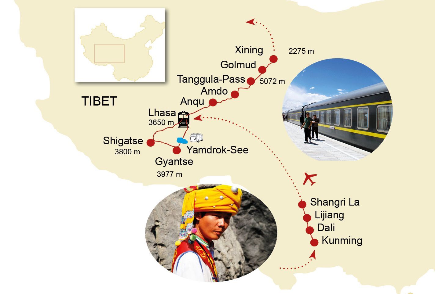 Reiseroute: von Shangri La aufs Dach der Welt