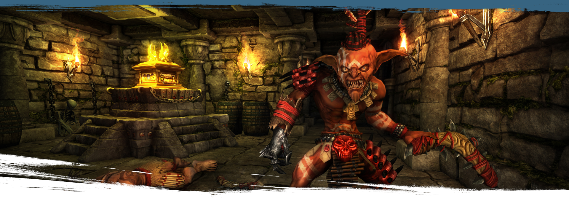 An aggressive goblin in a dungeon.