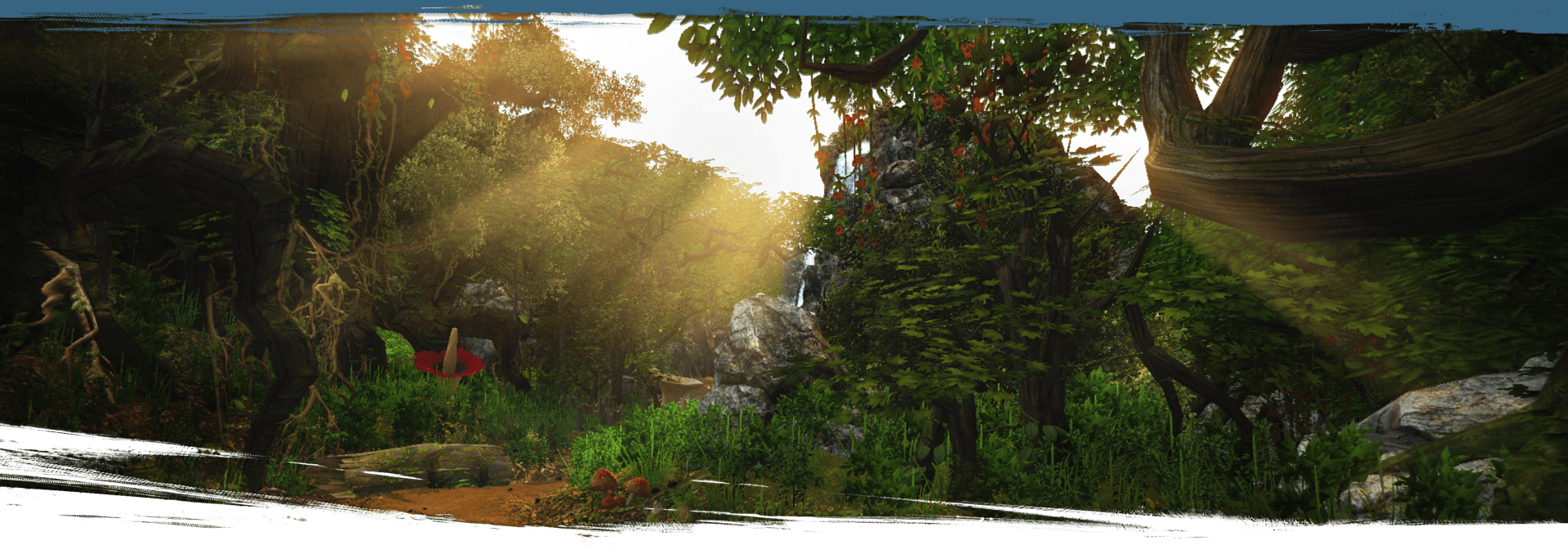 Screenshot of a forest with godrays