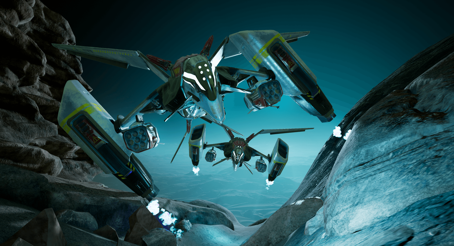 Two drone enemies flying straight at the player.