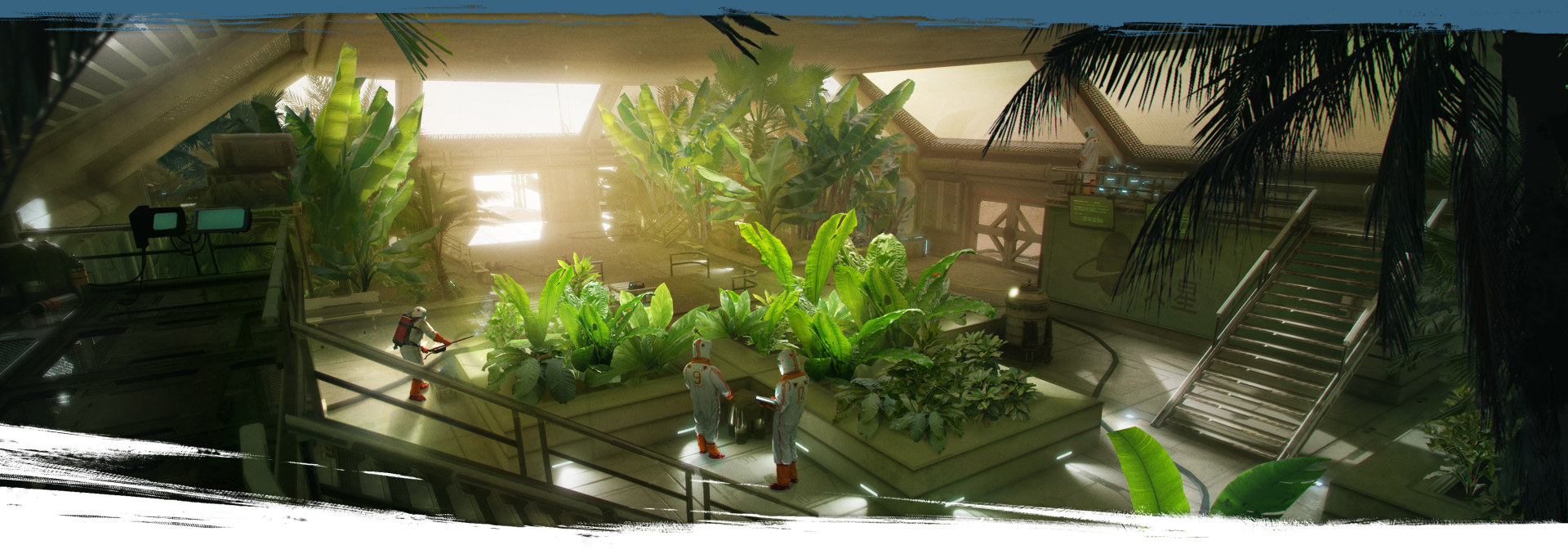 game concept art of a biodome on mars