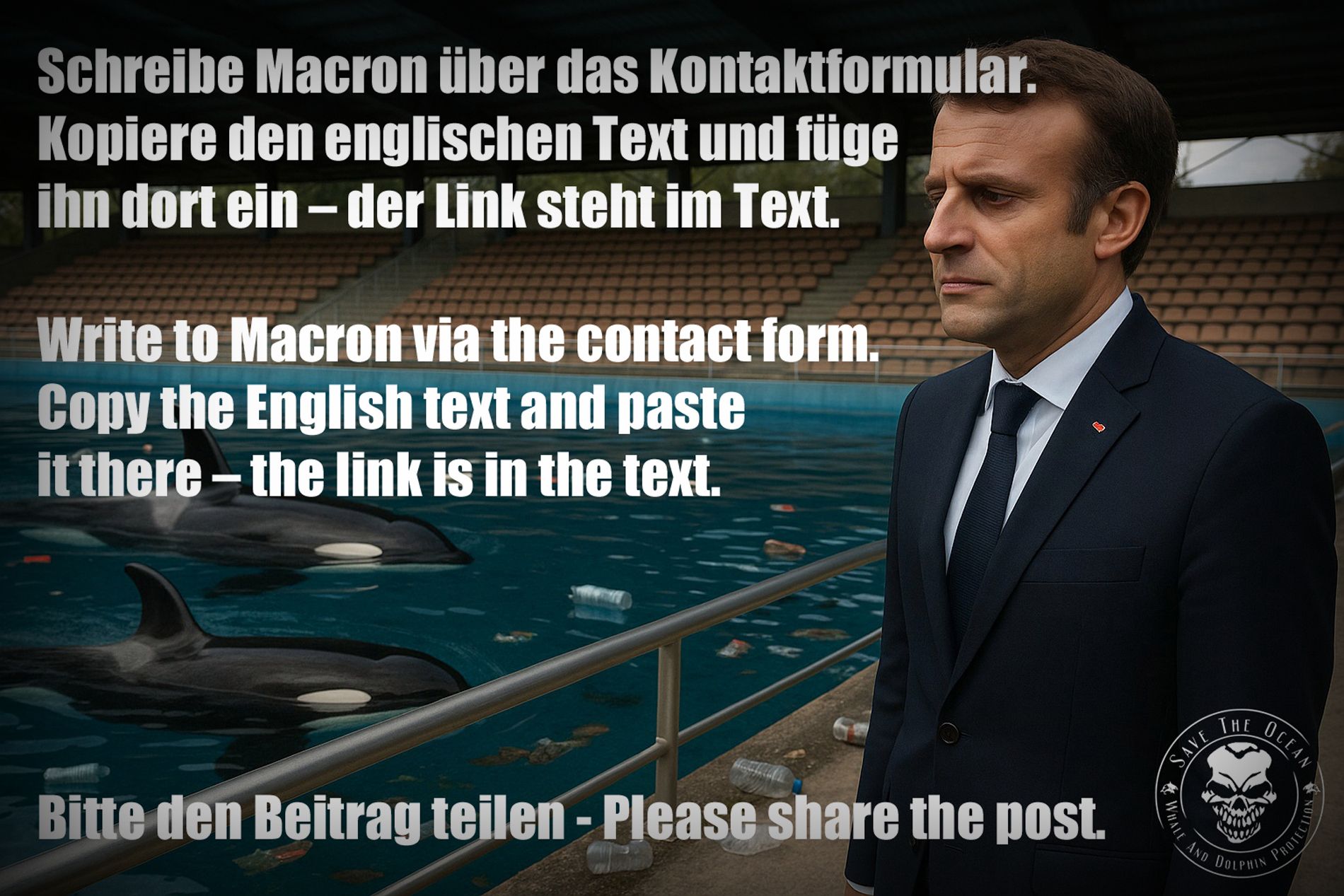 Save the Ocean, Jörn Kriebel, Marineland, Orca Show, Deline Show Delfinarium, Aktivisten, Tierschutz, Tierschutz Aktivist;Präsident Macron