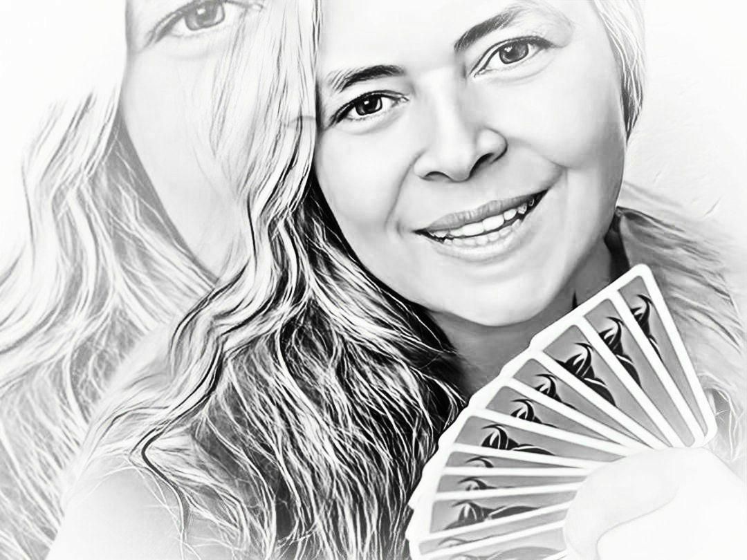 Beratung, Kartenlegen, Die weisse Büffelfrau, schwarz-weiss Bild