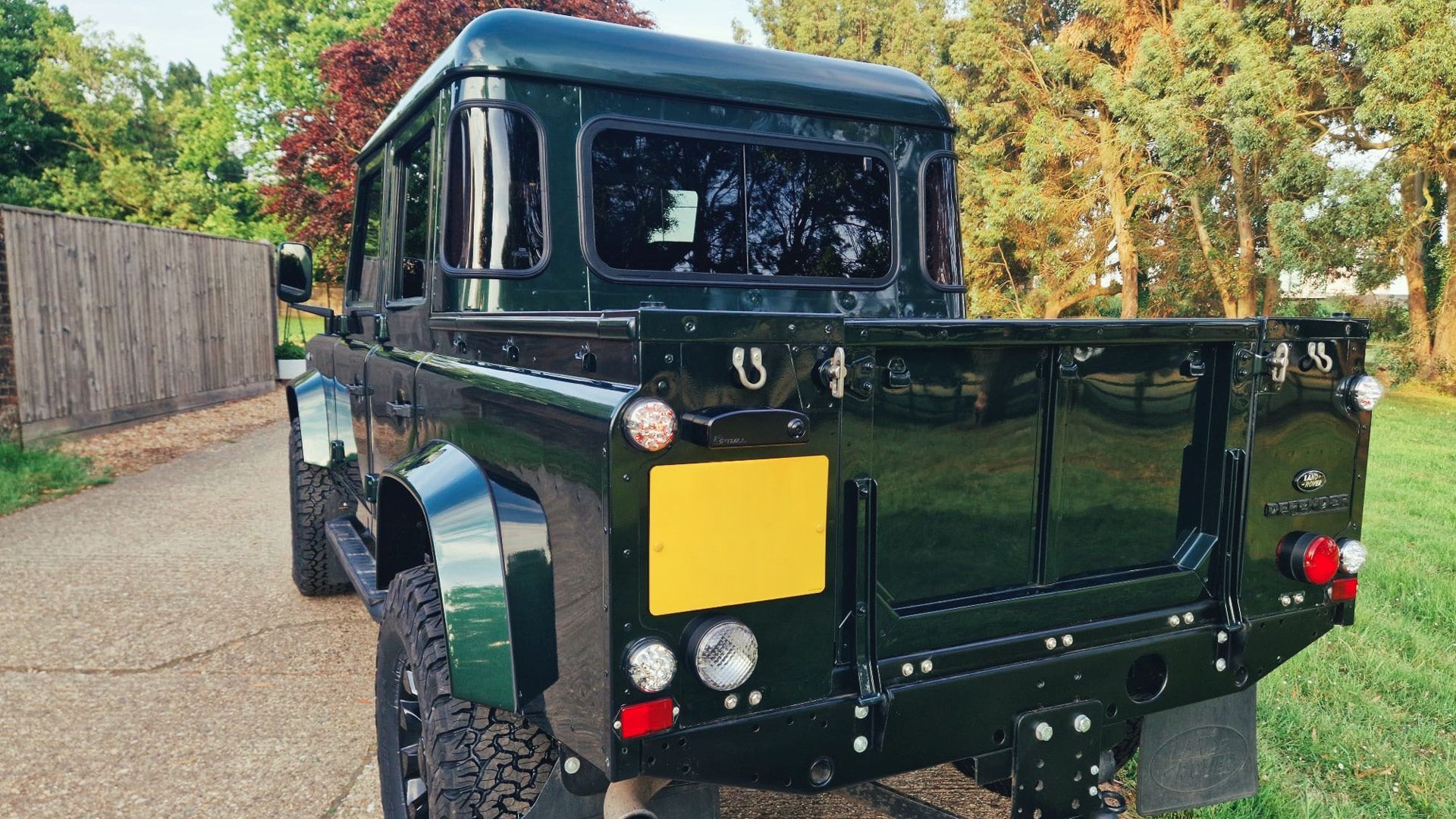Rear view of Green Defender 110