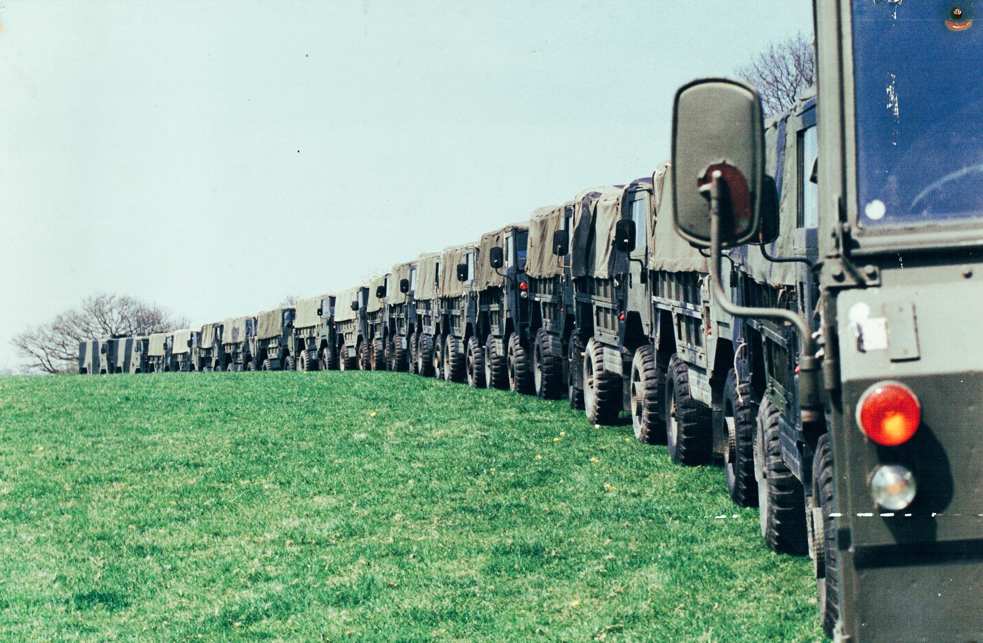 Lined up Land Rover Defenders at Keith Gotts