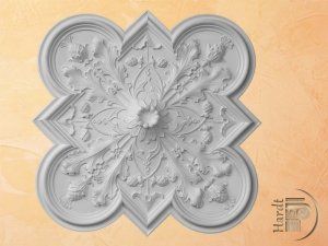 quadratische Stuckrosette mit Blütenranken