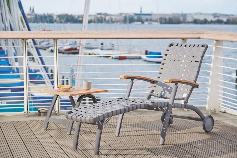 Liegestuhl, Deck Chair der Firma Garpa, Entwurf 1952 für das Passagierschiff